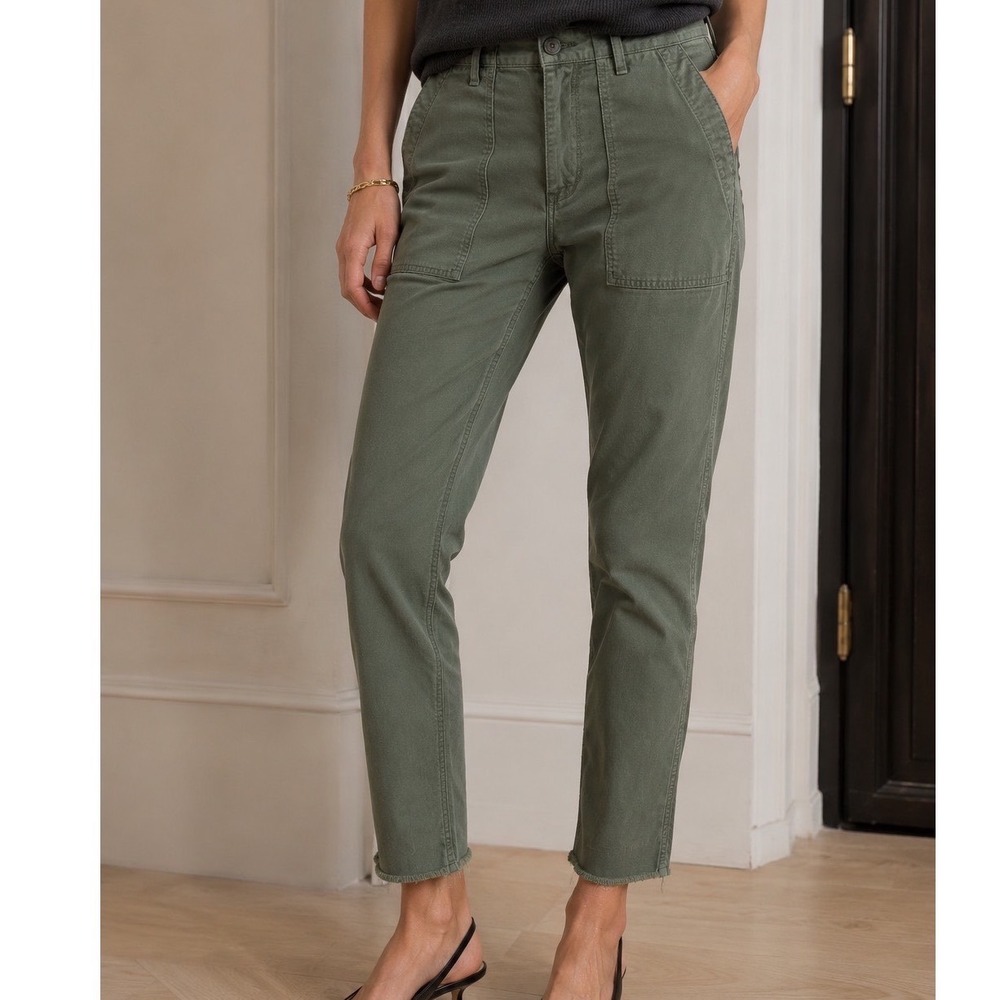 Nili Lotan Jenna Utility Pants Womens 4 Olive Green Cotton Straight Raw Hem